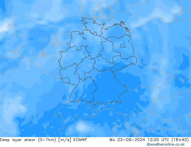 Deep layer shear (0-1km) ECMWF Mo 23.09.2024 12 UTC