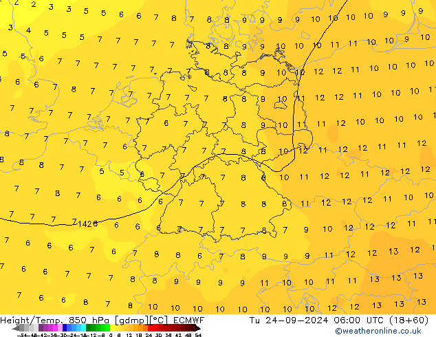 Z500/Rain (+SLP)/Z850 ECMWF Út 24.09.2024 06 UTC