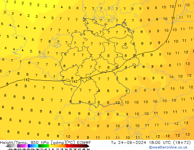 Z500/Rain (+SLP)/Z850 ECMWF Tu 24.09.2024 18 UTC