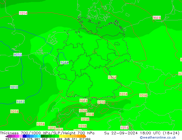 Thck 700-1000 гПа ECMWF Вс 22.09.2024 18 UTC