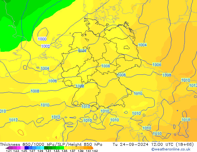 Thck 850-1000 hPa ECMWF Út 24.09.2024 12 UTC