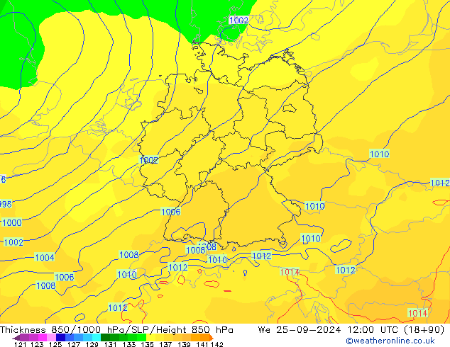 Schichtdicke 850-1000 hPa ECMWF Mi 25.09.2024 12 UTC