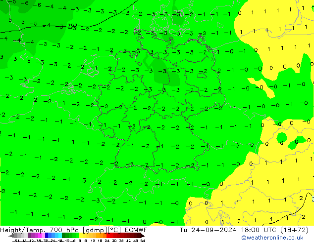 Height/Temp. 700 hPa ECMWF Tu 24.09.2024 18 UTC