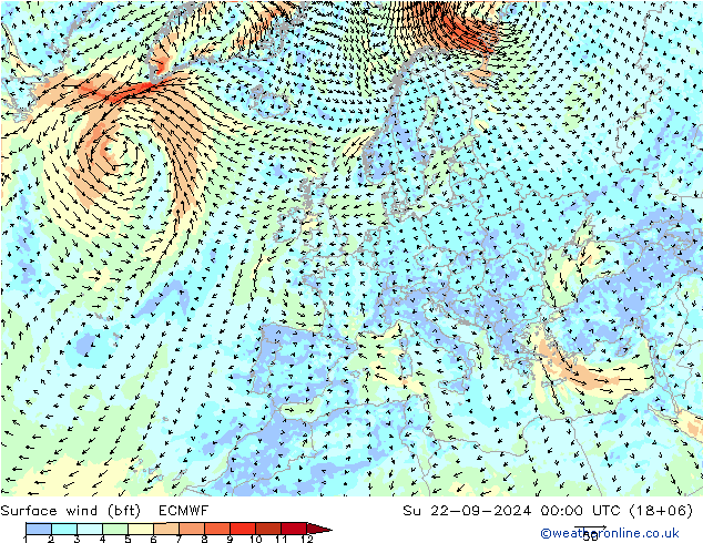 �N 10 米 (bft) ECMWF 星期日 22.09.2024 00 UTC