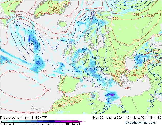 Niederschlag ECMWF Mo 23.09.2024 18 UTC