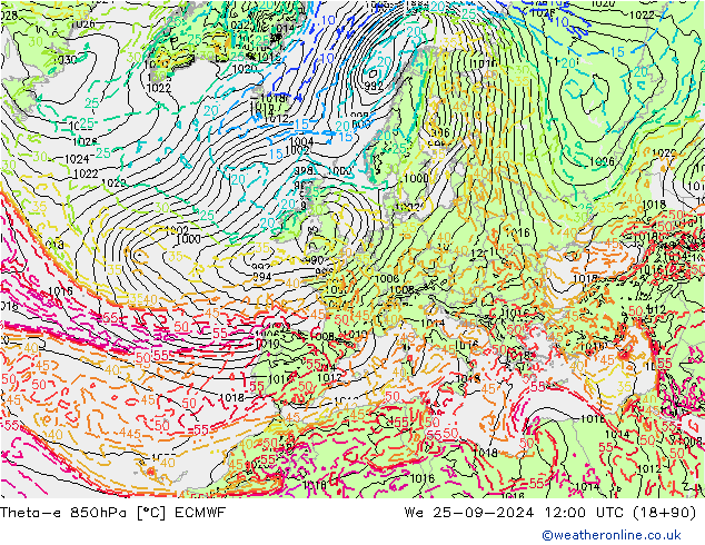 Theta-e 850hPa ECMWF wo 25.09.2024 12 UTC