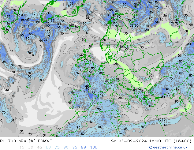 Humedad rel. 700hPa ECMWF sáb 21.09.2024 18 UTC