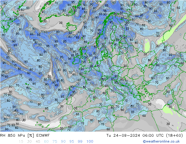 RH 850 hPa ECMWF Tu 24.09.2024 06 UTC