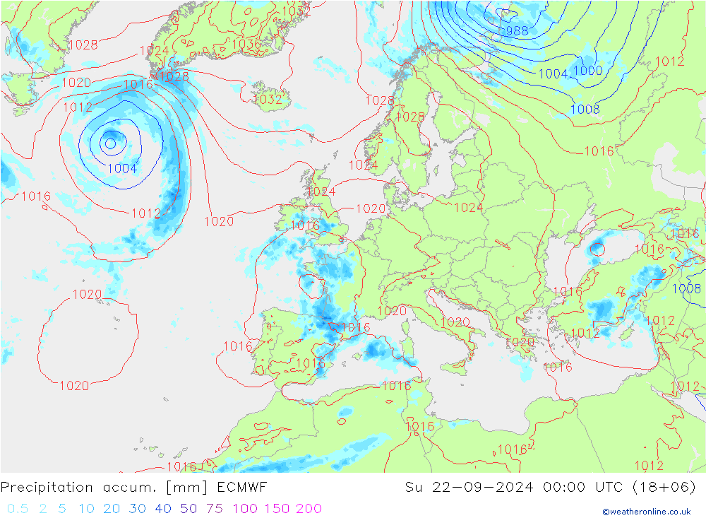 Precipitation accum. ECMWF 星期日 22.09.2024 00 UTC