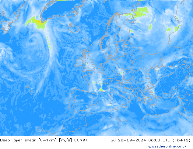 Deep layer shear (0-1km) ECMWF Вс 22.09.2024 06 UTC