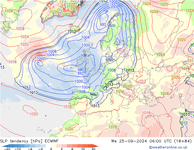 Drucktendenz ECMWF Mi 25.09.2024 06 UTC