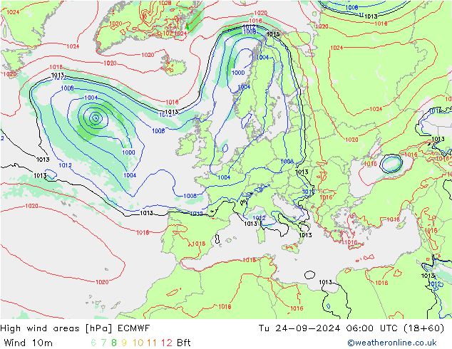 High wind areas ECMWF Ter 24.09.2024 06 UTC