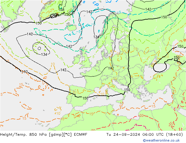 Z500/Regen(+SLP)/Z850 ECMWF di 24.09.2024 06 UTC