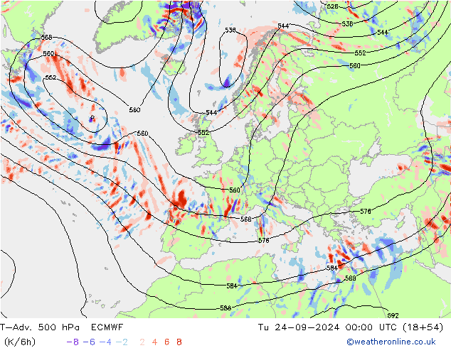 T-Adv. 500 hPa ECMWF di 24.09.2024 00 UTC