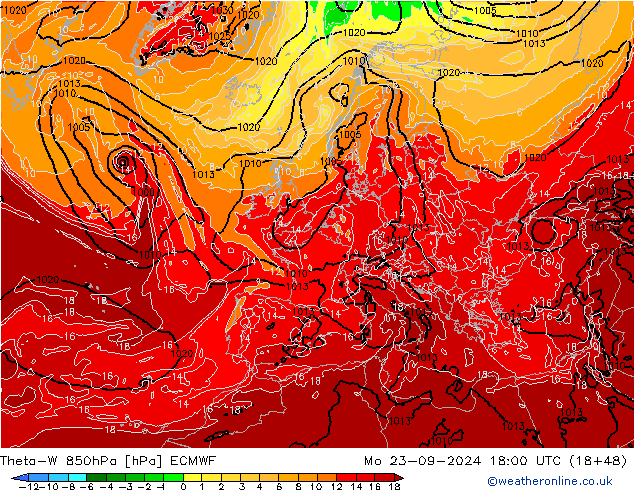 Theta-W 850hPa ECMWF lun 23.09.2024 18 UTC