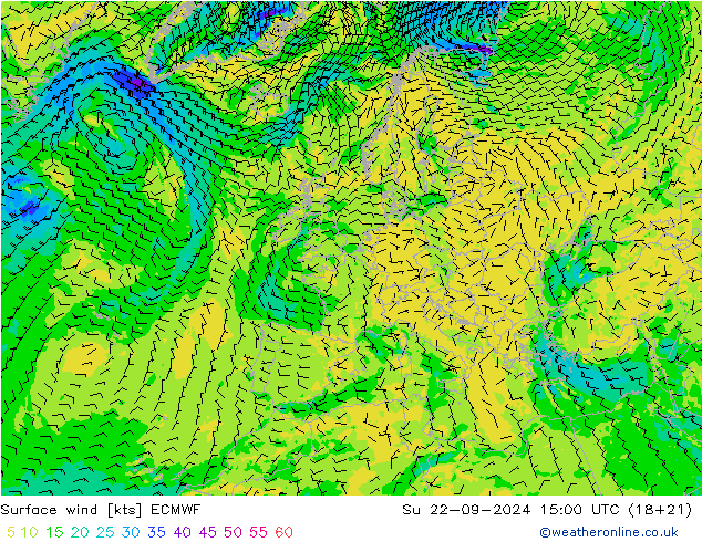 风 10 米 ECMWF 星期日 22.09.2024 15 UTC