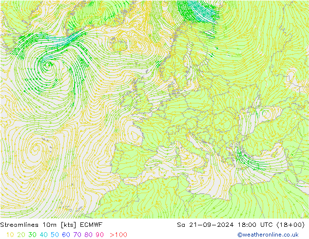 风 10m ECMWF 星期六 21.09.2024 18 UTC