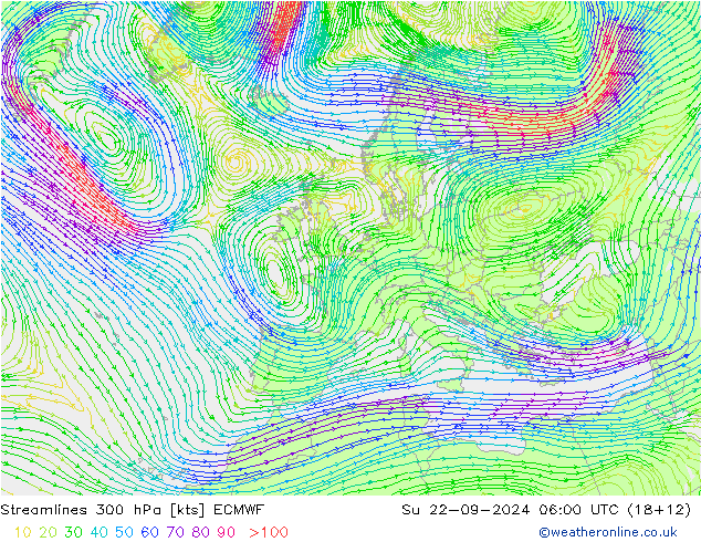 风 300 hPa ECMWF 星期日 22.09.2024 06 UTC