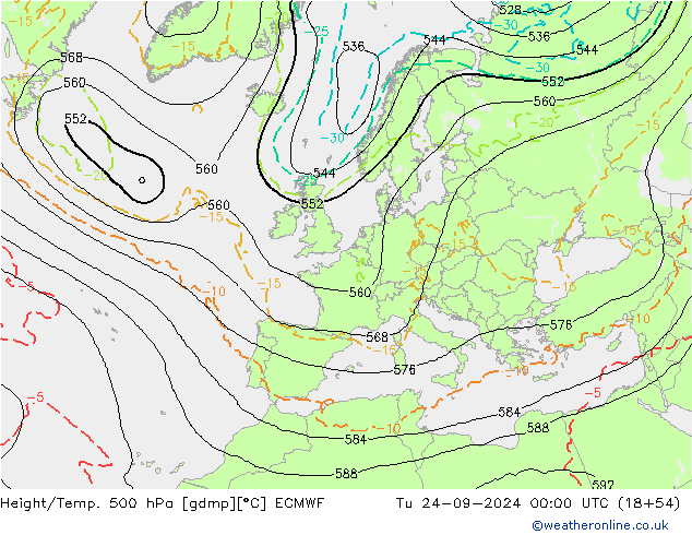 Height/Temp. 500 hPa ECMWF Tu 24.09.2024 00 UTC