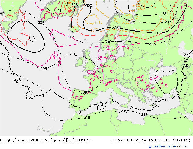 Height/Temp. 700 hPa ECMWF 星期日 22.09.2024 12 UTC