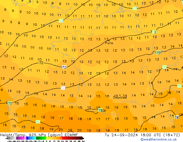 Yükseklik/Sıc. 925 hPa ECMWF Sa 24.09.2024 18 UTC