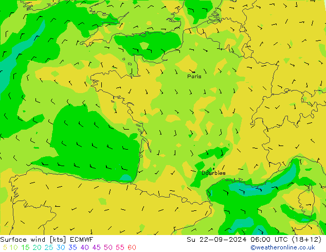 Vent 10 m ECMWF dim 22.09.2024 06 UTC