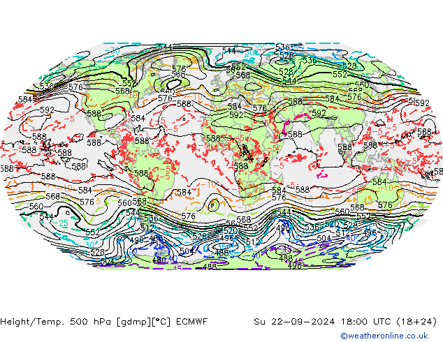 Height/Temp. 500 hPa ECMWF dom 22.09.2024 18 UTC