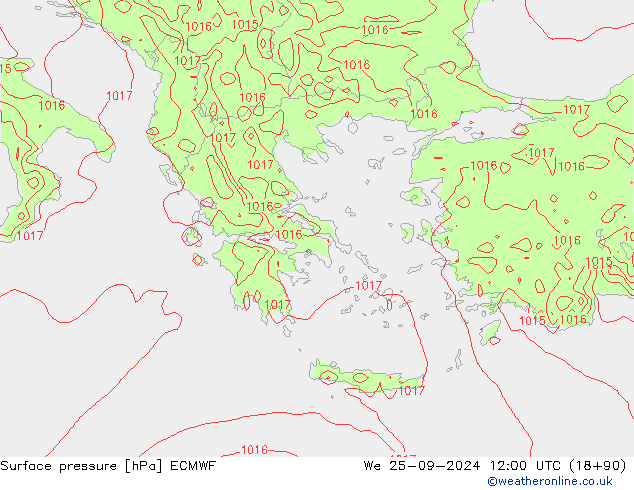 Surface pressure ECMWF We 25.09.2024 12 UTC