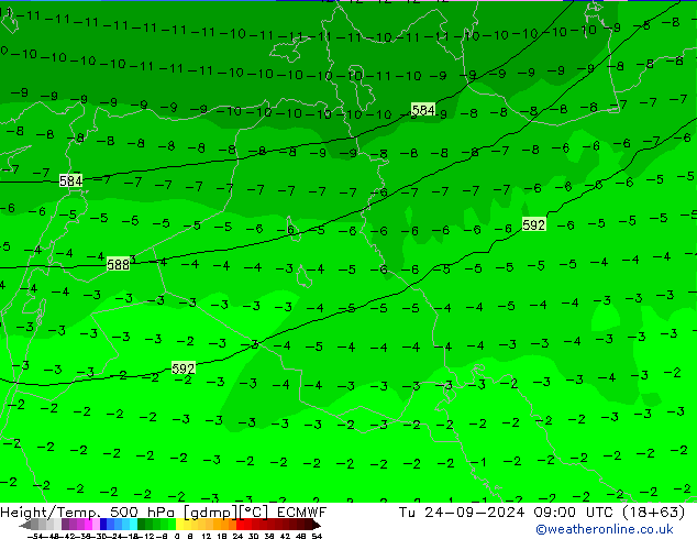 Height/Temp. 500 hPa ECMWF mar 24.09.2024 09 UTC