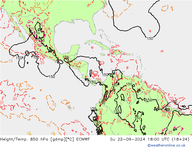 Height/Temp. 850 hPa ECMWF Su 22.09.2024 18 UTC