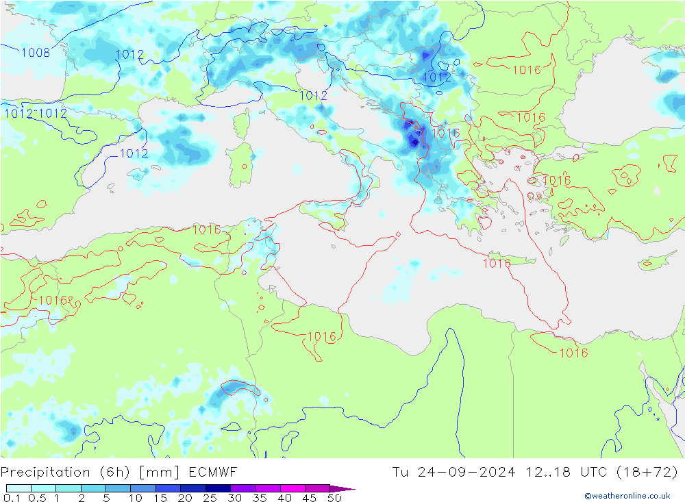 Z500/Rain (+SLP)/Z850 ECMWF Ter 24.09.2024 18 UTC