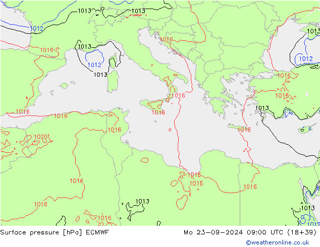 ciśnienie ECMWF pon. 23.09.2024 09 UTC