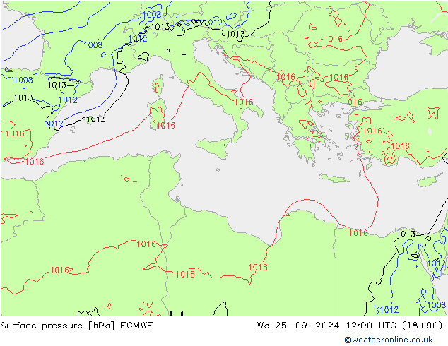 Surface pressure ECMWF We 25.09.2024 12 UTC