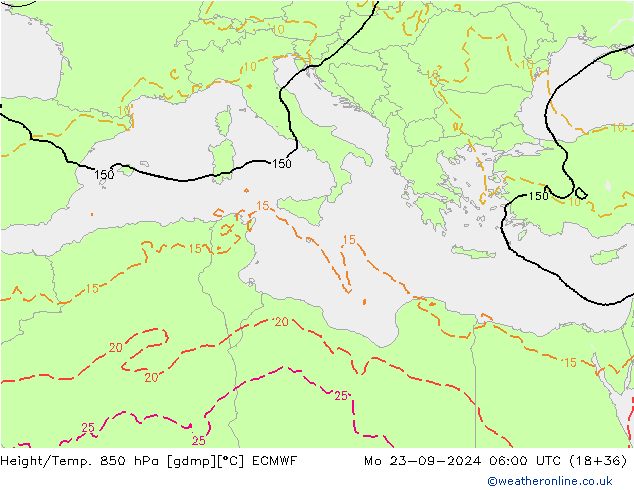 Height/Temp. 850 hPa ECMWF Mo 23.09.2024 06 UTC