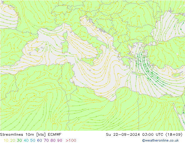 Stroomlijn 10m ECMWF zo 22.09.2024 03 UTC