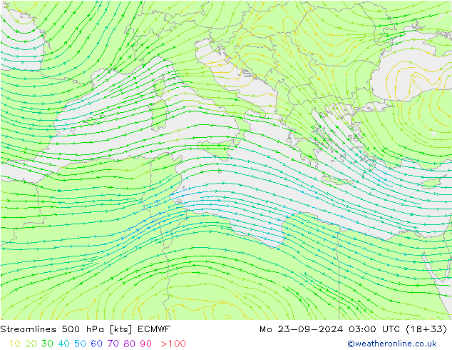 Streamlines 500 hPa ECMWF Mo 23.09.2024 03 UTC