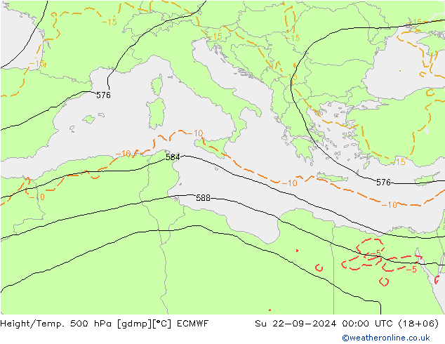 Height/Temp. 500 гПа ECMWF Вс 22.09.2024 00 UTC