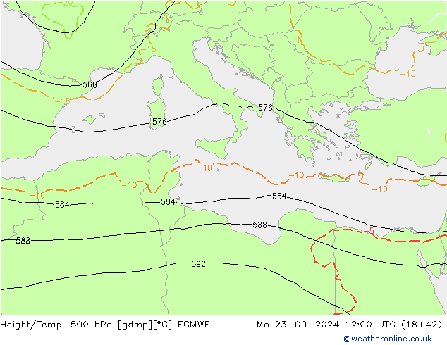 Z500/Rain (+SLP)/Z850 ECMWF Mo 23.09.2024 12 UTC