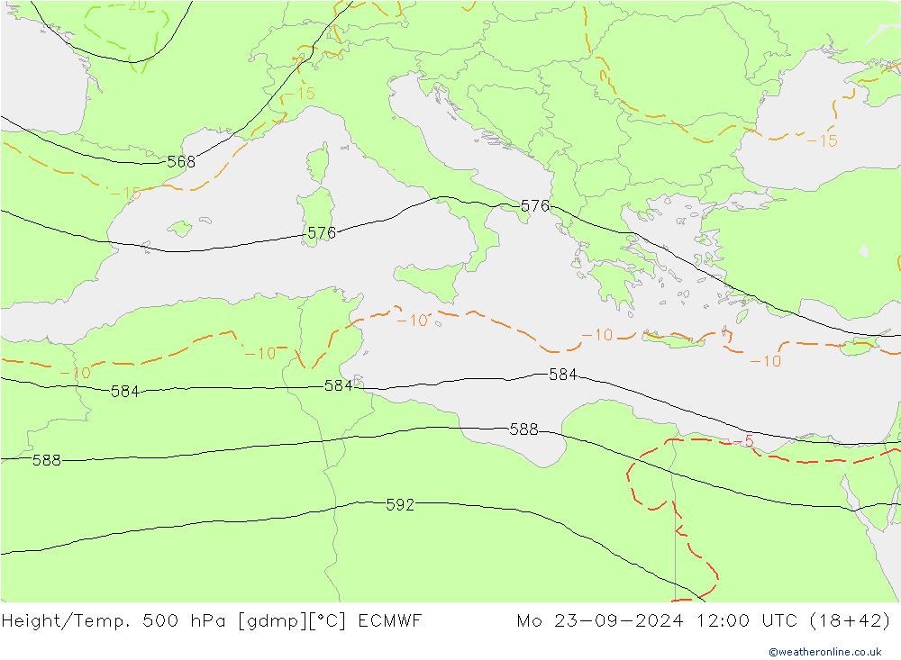 Height/Temp. 500 hPa ECMWF Po 23.09.2024 12 UTC