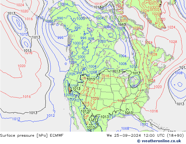 地面气压 ECMWF 星期三 25.09.2024 12 UTC