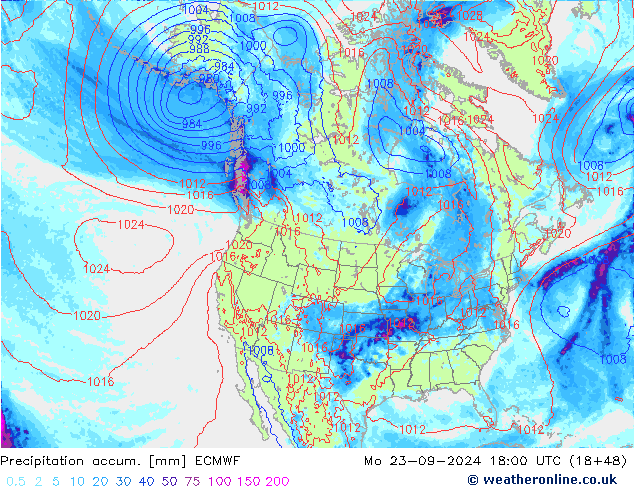 Nied. akkumuliert ECMWF Mo 23.09.2024 18 UTC