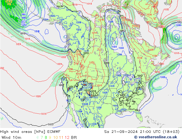 High wind areas ECMWF 星期六 21.09.2024 21 UTC