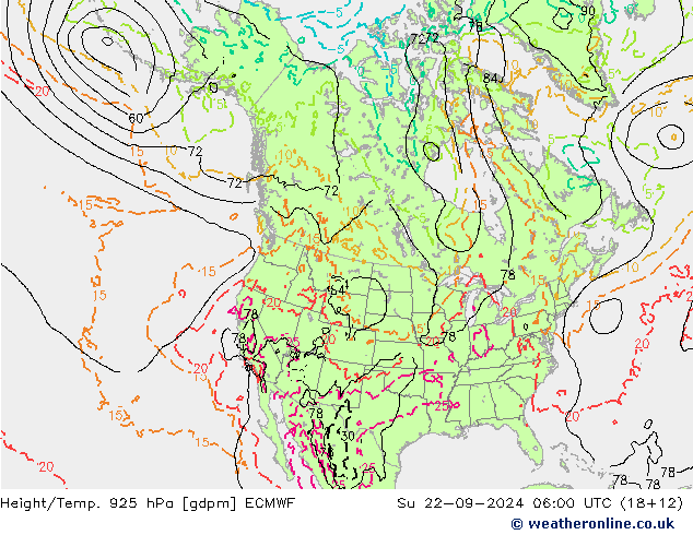 Height/Temp. 925 hPa ECMWF Su 22.09.2024 06 UTC