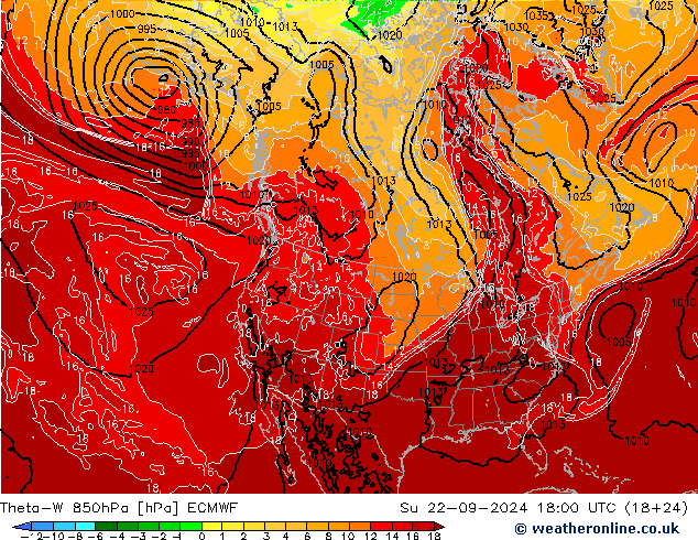 Theta-W 850hPa ECMWF So 22.09.2024 18 UTC