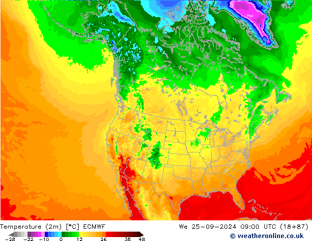 Temperatura (2m) ECMWF Qua 25.09.2024 09 UTC