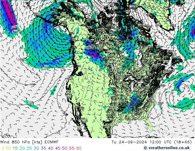 Wind 850 hPa ECMWF di 24.09.2024 12 UTC