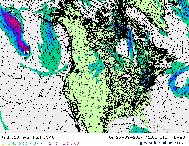 Wind 850 hPa ECMWF wo 25.09.2024 12 UTC