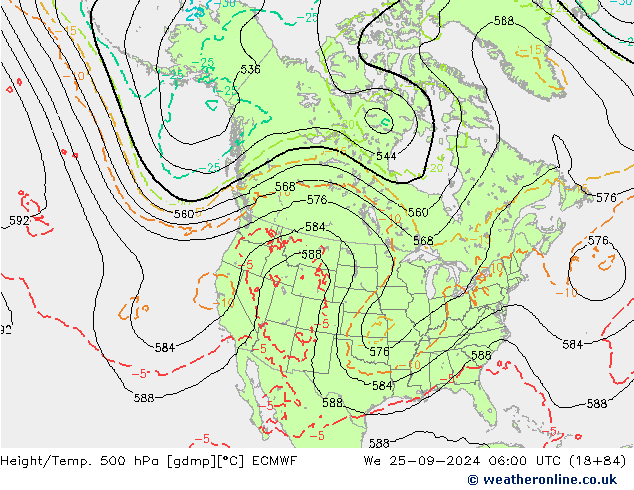 Height/Temp. 500 hPa ECMWF Mi 25.09.2024 06 UTC