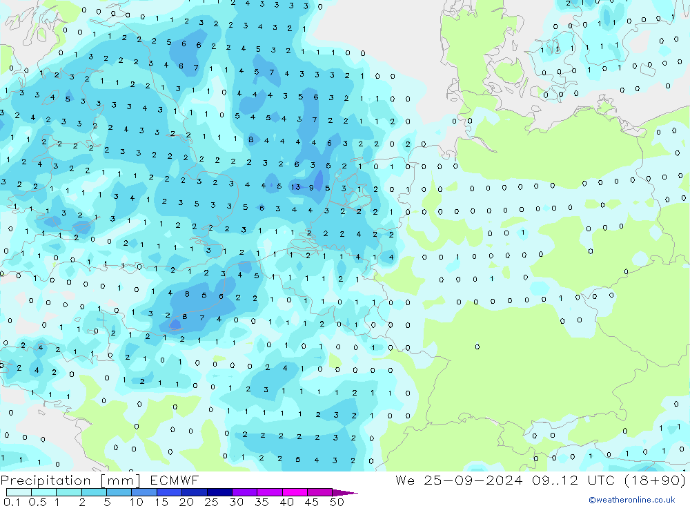 Niederschlag ECMWF Mi 25.09.2024 12 UTC