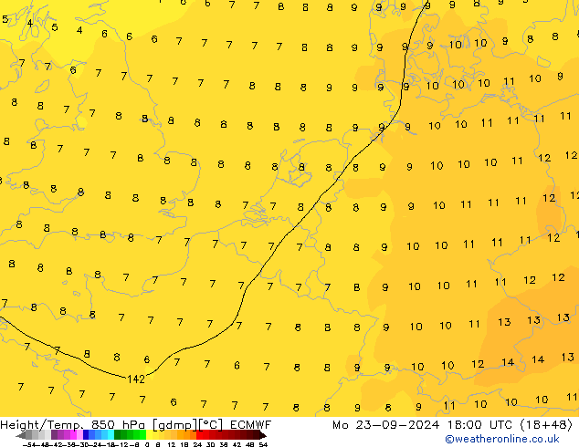 Z500/Rain (+SLP)/Z850 ECMWF Mo 23.09.2024 18 UTC